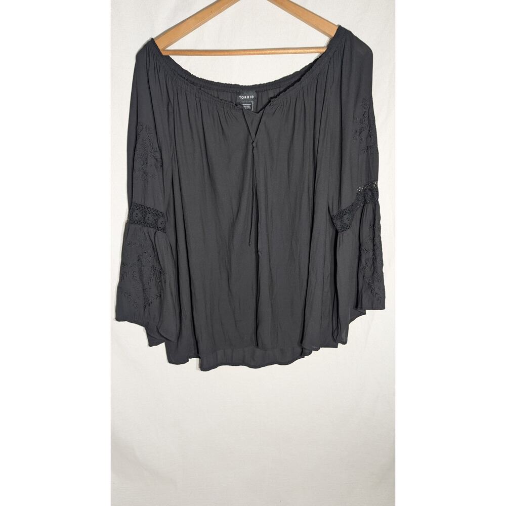 Torrid Womens Black Blouse Top Sz‎ Large 12 Peasant Goth Grunge Fairy Witchy